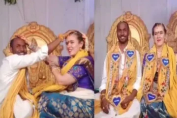 வெளிநாட்டு பெண்ணுடன் காதல்! பட்டு சேலை அணிந்து பாரம்பரிய முறை திருமணம்... புகைப்படங்கள்