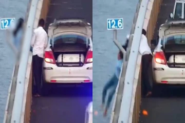 அடல் சேது பாலத்தில் இருந்து குதித்த பெண்..நொடிப்பொழுதில் நேர்ந்த சம்பவம் - வைரல் வீடியோ!