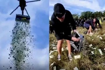 வானிலிருந்து கொட்டிய பணமழை : பணத்தை எடுக்க போட்டி போட்ட மக்கள் (காணொளி)