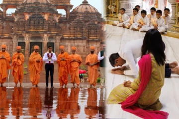 G20 மாநாடு: கோயிலில் வழிபட்ட இங்கிலாந்து பிரதமர் ரிஷி சுனக் மற்றும் மனைவி அக்‌ஷதா!