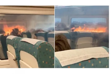 ரயிலின் இரு புறமும் பற்றி எறிந்த காட்டு தீயால் பதறிய  பயணிகள்!