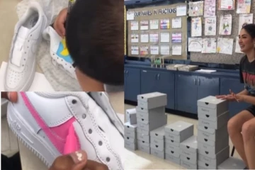 மொத்த வகுப்பு மாணவர்களுக்கும் புது பாதணிகளை பரிசளித்த ஆசிரியை; ஏன் தெரியுமா?