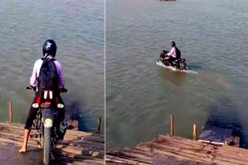 நடு ஆற்றில் மைக் ரேஸிங் சென்ற இளைஞர்! வாயை பிளக்கும் நெட்டிசன்கள்