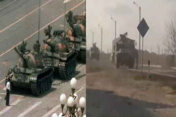 உக்ரைனில் பீரங்கி வண்டிகள் முன் நபர் ஒருவர் செய்த தரமான செயல்! வைரலாகும் வீடியோ