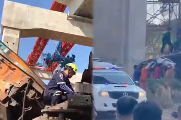 ஓடும் ரயில் மீது கிரேண் சரிந்து விழுந்து பயங்கர விபத்து - 22 பேர் பலி! | Crane Moving Train In Thailand At Least 22 Killed