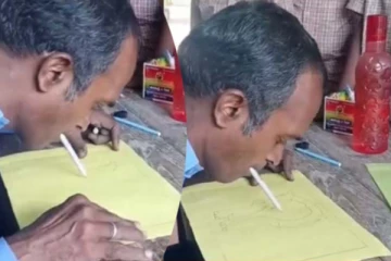 படம் வரைவதற்கு வாய் மட்டும் போதும்... நபரின் அசத்தலான காட்சி