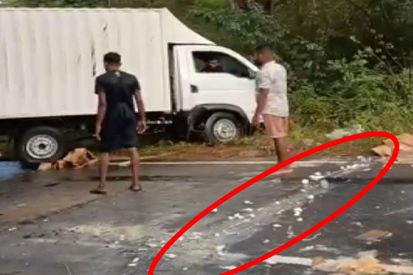 ரயர் வெடித்ததால் வீதியில் சிதறிய முட்டைகள்! | Eggs Scattered On The Road Due Flat Tire Accident