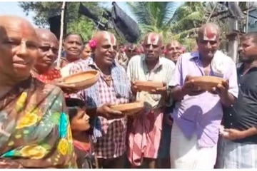 பரந்துார் விமான நிலைய விவகாரம் - கிராம மக்கள் மொட்டை அடித்து திருவோடு ஏந்தி போராட்டம்