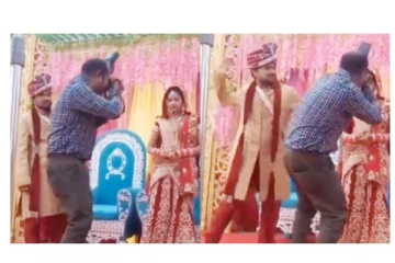 வளைத்து... வளைத்து... போட்டோ எடுத்தவரை பளார்ன்னு விட்ட மணமகன் - குலுங்கி குலுங்கி சிரித்த மணமகள்