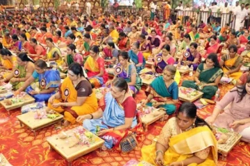 திருவண்ணாமலையில் மங்கள விளக்கு பூஜை.., 1008 பெண்கள் பங்கேற்பு