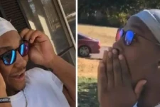 கண்ணாடி மூலம் நடந்த அதிசயம்; பார்வை குறைபாடு இருந்தவரை குதூகலப்படுத்திய காதலி