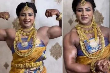 திருமண தோற்றத்தில் பெண் பாடி பில்டர் .. இணையத்தில் வைரலாகும் போட்டோ -யார் இவர்?