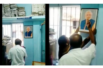 பெண் ஊழியரை திட்டி பிரதமர் மோடி படத்தை கழட்ட சொன்ன நபர்  - வைரலாகும் வீடியோ - காயத்ரி ரகுராம் கண்டனம்