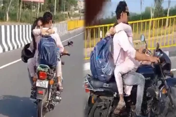 கட்டிபிடித்தபடி பெட்ரோல் டேங்கில் அமர்ந்து காதலி பயணம்; வைரலாகும் வீடியோ - போலீசார் அதிரடி!