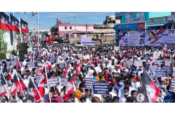 உள்ளாட்சி தேர்தலுக்காக தயாராகிறாரா  முன்னாள் அமைச்சர் சி.வி.சண்முகம்! | C V Shanmugam Admk Protest Dmk Mk Stalin