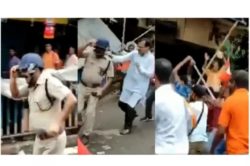 பாஜக கொடியுடன் போலீசாரை கொடூரமாக தாக்கிய போராட்டக்காரர்கள் - வைரலாகும் அதிர்ச்சி வீடியோ