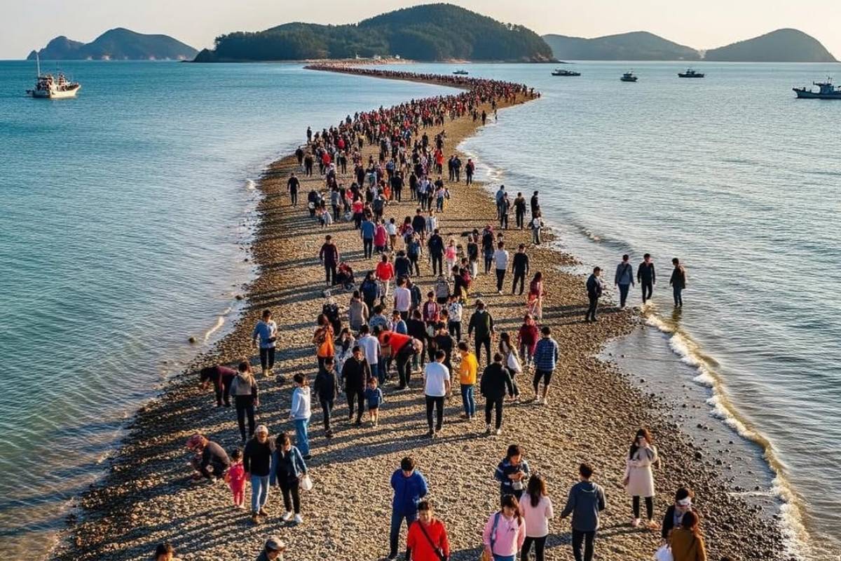 கடலின் நடுவே பாதை உருவாகும் அதிசயம் - பின்னணியில் அறிவியல் காரணம் | Road Through Ocean South Korea Jindo Sea Miracle