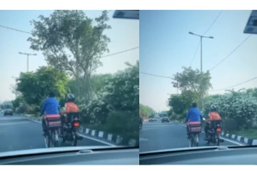 சோமேட்டோ ஊழியருக்கு உதவி செய்த ஸ்விக்கி ஊழியர் - வைரலாகும் நெகிழ்ச்சி வீடியோ