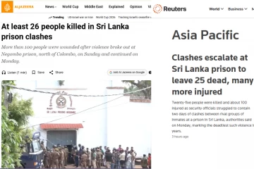 ලංකාව හොල්ලපු බන්ධනාගාර ගැටුම ජාත්‍යන්තරයත් කළඹයි - රටටම කළු පැල්ලමක් එක් කරමින් විදෙස් මාධ්‍යවල මුල් පිටු අතරේ [PHOTOS]