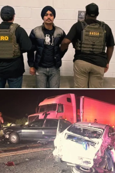 US multi vehicle crash Indian national arrest