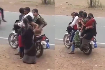 ஒரே இரு சக்கர வாகனத்தில் ஒரு குடும்பமே பயணமா? வாயடைத்துபோன நெட்டிசன்கள்