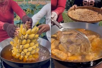 வாழைப்பழத்தில் பக்கோடா செய்யலாமா? வைரலாகும் காணொளி