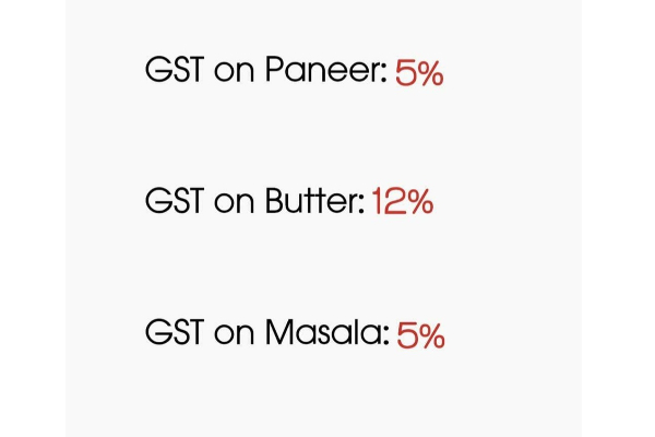 பன்னீர் பட்டர் மசாலாவிற்கு இவ்வளவு ஜிஎஸ்டியா? ஒரே நாளில் இணையத்தில் ட்ரெண்டிங்.. நெட்டிசன்களின் கருத்து | Paneer Butter Masala Gs Trending On Social Media பன்னீர் பட்டர் மசாலாவிற்கு இவ்வளவு ஜிஎஸ்டியா? ஒரே நாளில் இணையத்தில் ட்ரெண்டிங்.. நெட்டிசன்களின் கருத்து | Paneer Butter Masala Gs Trending On Social Media