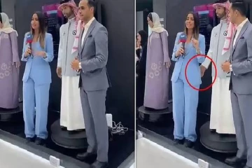 நேரலை நிகழ்ச்சியில் பெண் தொகுப்பாளருக்கு தொல்லை கொடுத்த AI ஆண் ரோபோ!