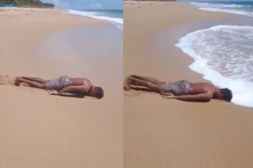 கடற்கரையில் மீனைப் போல் இந்த மனிதன் செய்த செயலைப் பாருங்க... - வைரலாகும் வீடியோ