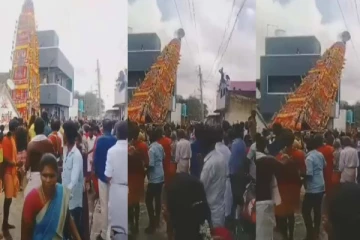 64 அடி உயர தேர் - திடீரென சரிந்து விழுந்து விபத்து