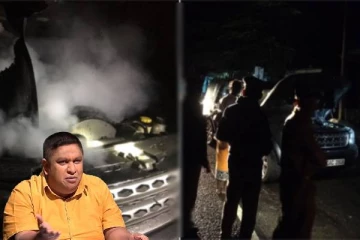 தீப்பற்றி எரிந்த இராஜாங்க அமைச்சரின் வாகனம்