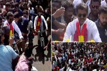 பிரசாரத்தில் சைக்கிள் ஓடிய விஜய் ; இணையத்தில் வைரலாகும் பரபரப்பு காட்சிகள்!
