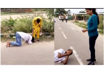 மாணவிகள் காலில் விழுந்து ஓட்டுக்கேட்ட மாணவர்கள் - வைரலாகும் வீடியோ