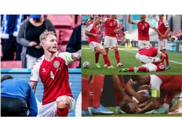 யூரோ கால்பந்து போட்டியில் திடீரென சரிந்து விழுந்து மூச்சு பேச்சற்று கிடந்த வீரர்!  வெளியான வீடியோ காட்சி