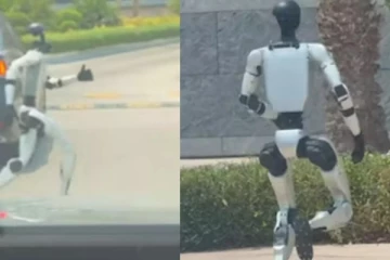 சாலையில் ஓடிய மனித உருவ ரோபோ: துபாயில் ஆச்சரியம்! வைரல் வீடியோ