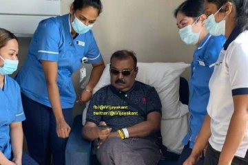 செவிலியர்களுடன் தனது படத்தை பார்த்து ரசித்த விஜயகாந்த், வைரல் ட்வீட்..