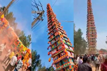 திருவிழாவின்போது 150 அடி உயர தேர் கவிழ்ந்து விபத்து.., வெளியான பரபரப்பு வீடியோ