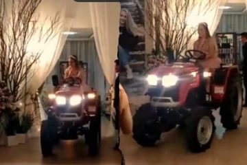 பிறந்த விழா மண்டபத்திற்கு    ட்ராக்டரில் வந்த சிறுமி; வைரலாகும் காணொளி!