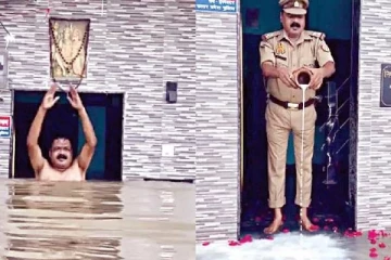 வீட்டிற்குள் புகுந்த கங்கை வெள்ளம்.., பால் ஊற்றி புனித நீராடிய பொலிஸ் அதிகாரி