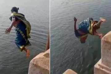 வயது எதற்கும் தடையில்லை! ஆற்றில் அசால்ட்டாக டைவ் அடித்த பாட்டி: பதற வைத்த காணொளி