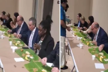 வாழை இலையில் பொங்கல் விருந்துண்னும் வாட்டர்லூ அரசியல்வாதிகள் ; வைரலாகும் காணொளி!