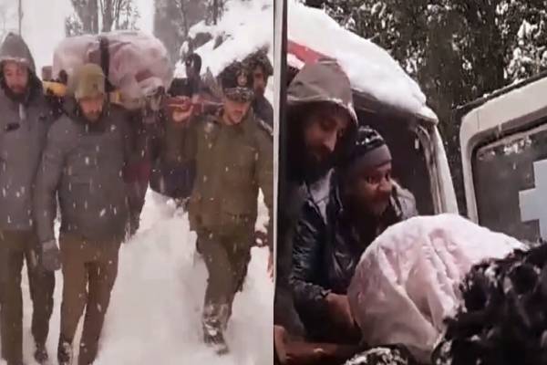 வலியால் துடித்த கர்ப்பிணி பெண் - தோளில் சுமந்து காப்பாற்றிய ராணுவ அதிகாரி | Pregnant Woman In Pain During Snowfall Helps Army