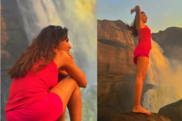 ‘‘நுண்சிலை செய்திடும் பொன் சிலையே , பென்சிலை சீவிடும் பெண் சிலையே ’’   :  நீர்வீழ்ச்சியை வேடிக்கை பார்க்கும் சமந்தா ,வைரலாகும் புகைப்படம்