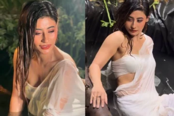 தண்ணீரில் நனைந்தபடி வெள்ளை நிற உடையில் சுனிதா எடுத்த வீடியோ