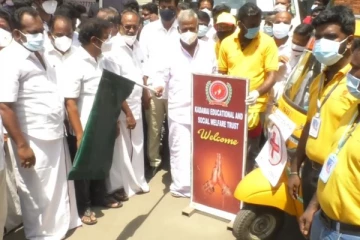 இலவச இருசக்கர ஆக்சிசன் சேவையை அமைச்சர் சேகர்பாபு துவக்கி வைத்தார்