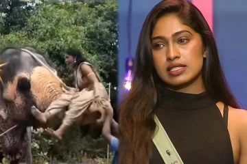 பிளிறிய யானையின் தும்பிக்கையில் அலறிய பிக்பாஸ் சுருதி: வைரலாகும் காணொளி