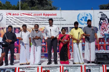 இன அழிப்புக்கு நீதிகோரி ஐ.நா முன்றலில் தமிழர்கள் ஒன்றுகூடல் (காணொளி)