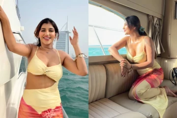 துபாய் சொகுசு கப்பலில் ஜாலி பண்ணும் நடிகை யாஷிகா ஆனந்த்..