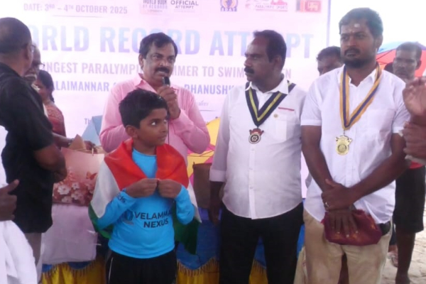 வெற்றிகரமாக பாக்குநீரிணையை கடந்த மாற்றுத்திறனாளி சிறுவனின் சாதனை | Disabled Boy Successfully Crossed Palk Strait