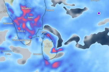 ශ්‍රී ලංකාව ආසන්නයේ පැවති අඩු පීඩන කලාපය ගැන දැනුම්දීමක් - හෙටත් ප්‍රදේශ රැසකට මිලිමීටර් 100 ඉක්මවූ තද වැසි
